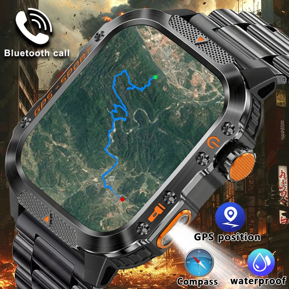 2025 New GPS Satellite Positioning Smart Watch Men Flashlight Compass 30M Waterproof Bluetooth Call Smartwatch Android IOS