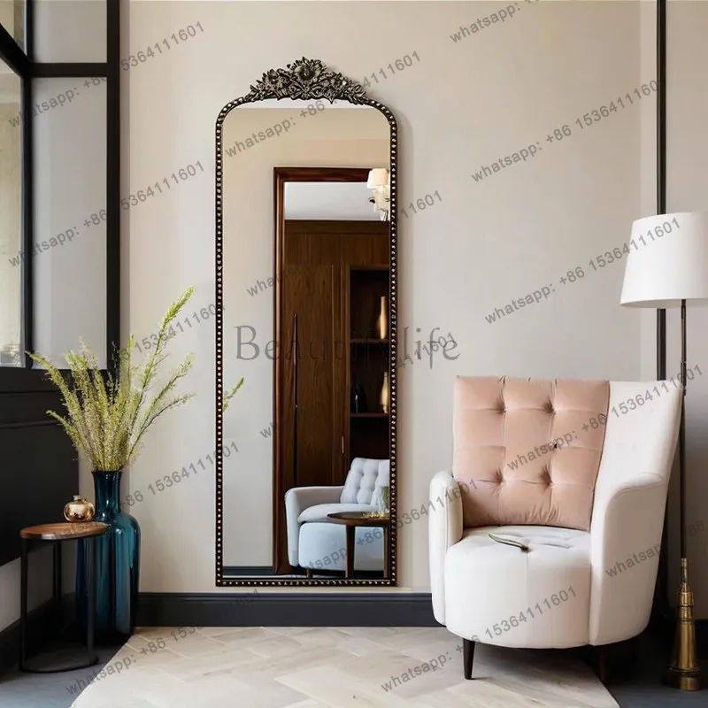 D33 classical retro full-body mirror carved light luxury home bedroom cloakroom floor mirror