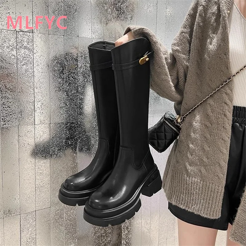 Long Boots Women's New Autumn Zipper High Barrel Long Sleeve Boots Thick Sole Knight Boots Women's Round Head Fashion Boots