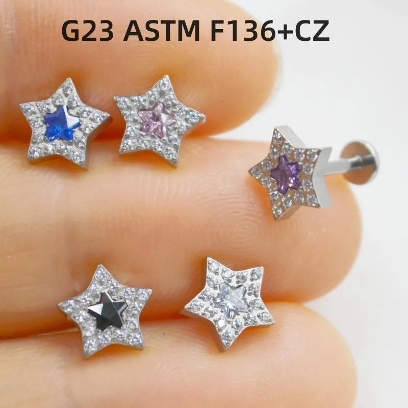 

10pcs G23 Titanium Star CZ Gems Lip Labret Ring Bar Ear Cartilage Helix Rook Tragus Studs 16G Body Piercing Jewelry New