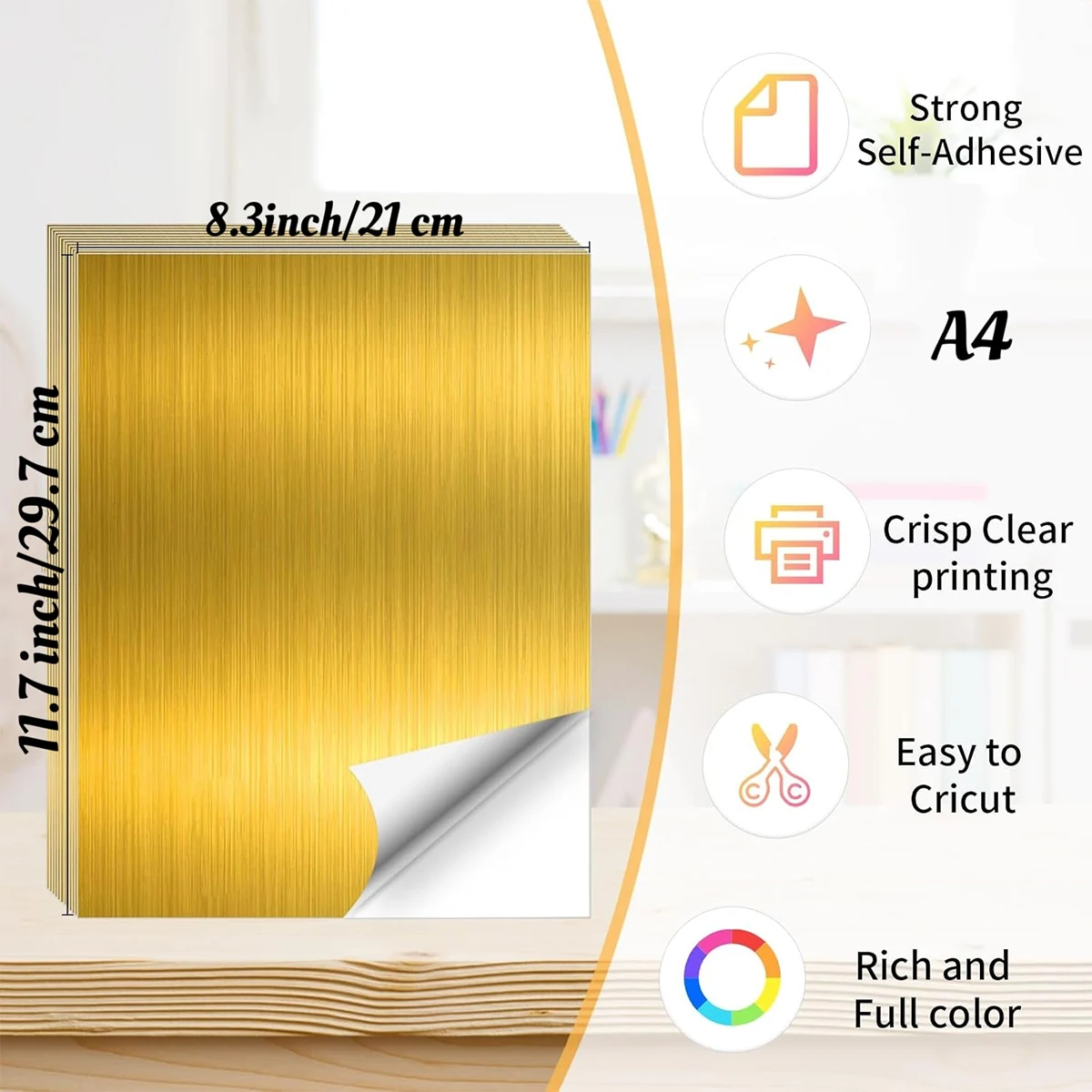 Format A4 limité à l'imprimante laser autocollant holographique or brossé imprimable papier vinyle autocollant imprimable, étanche