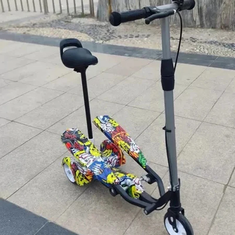 Scooter infantil movido a pedal com assento removível, scooter colorido dobrável de 3 rodas