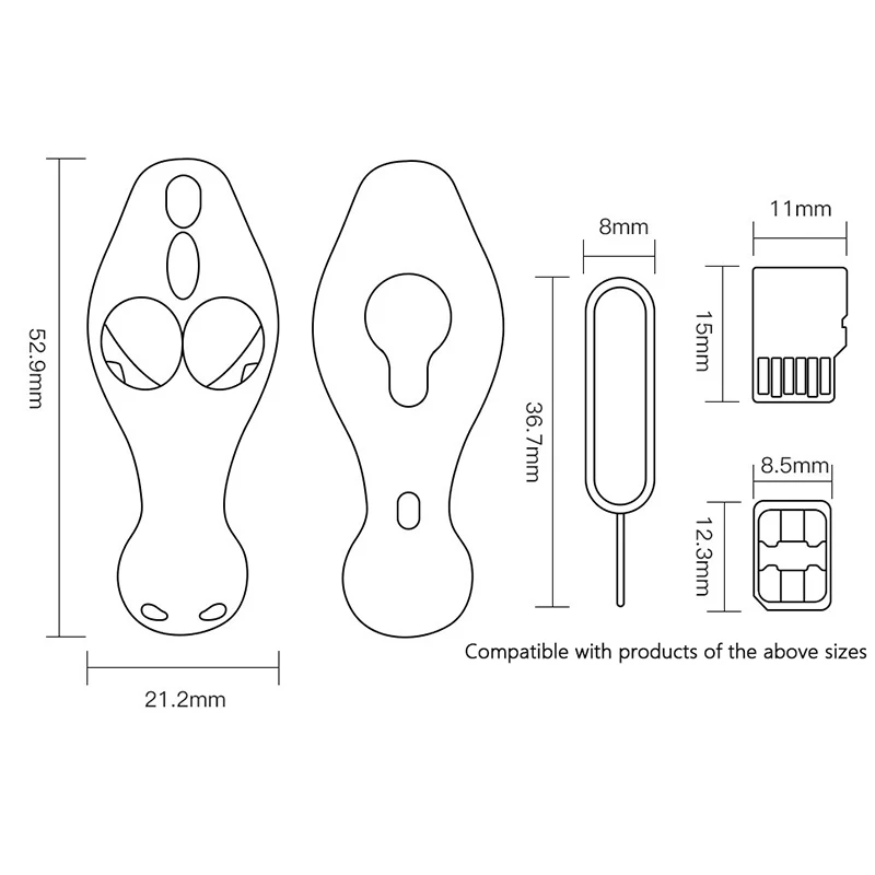 Cartão SIM Removal Needle Pin e Bandeja Anti-lost, Keychain Split Rings, Storage Case, Ejecter Tool, Telefone, TF Card, Charme