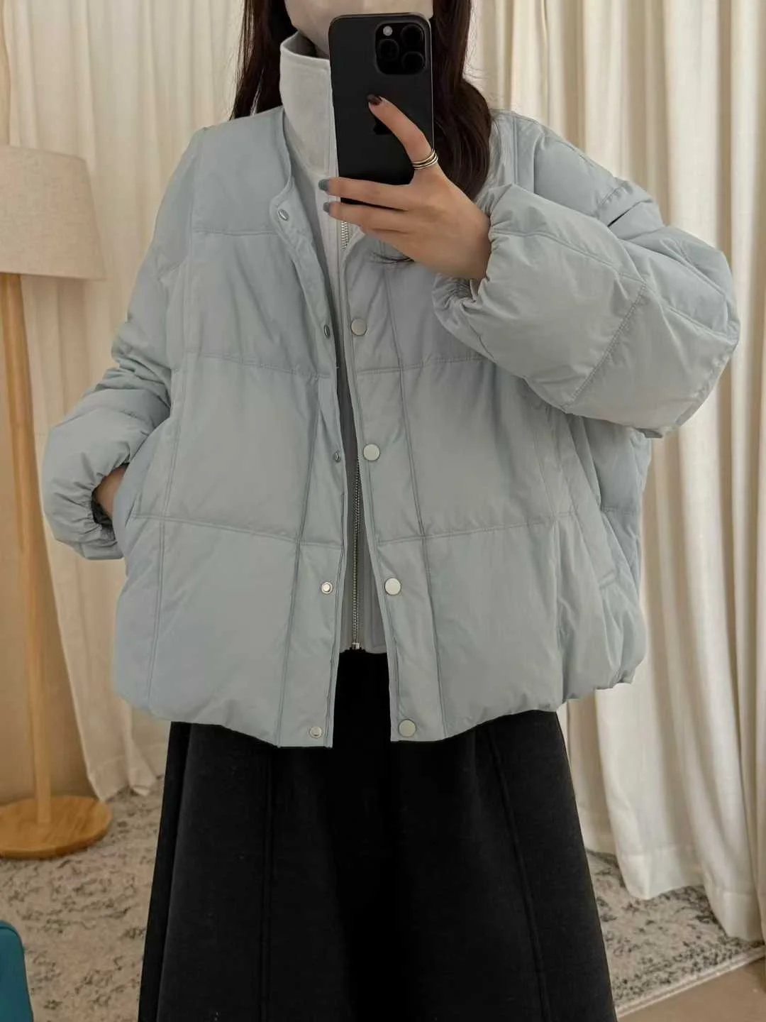 

Korean Sle Knitted Splice Fake Two-Piece down Jaet Loose Warm Women's Outerwear ort Coat Warmth Long Sve Pure Color