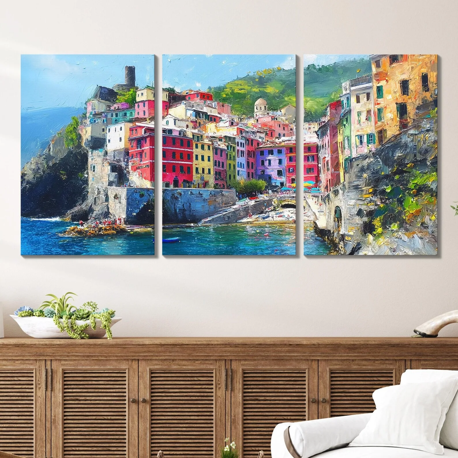 Cinque Terre Italy Wall Art Print Set Colorful Coastal Village Canvas Poster Mediterranean Seaside Town Landscape Home Decor