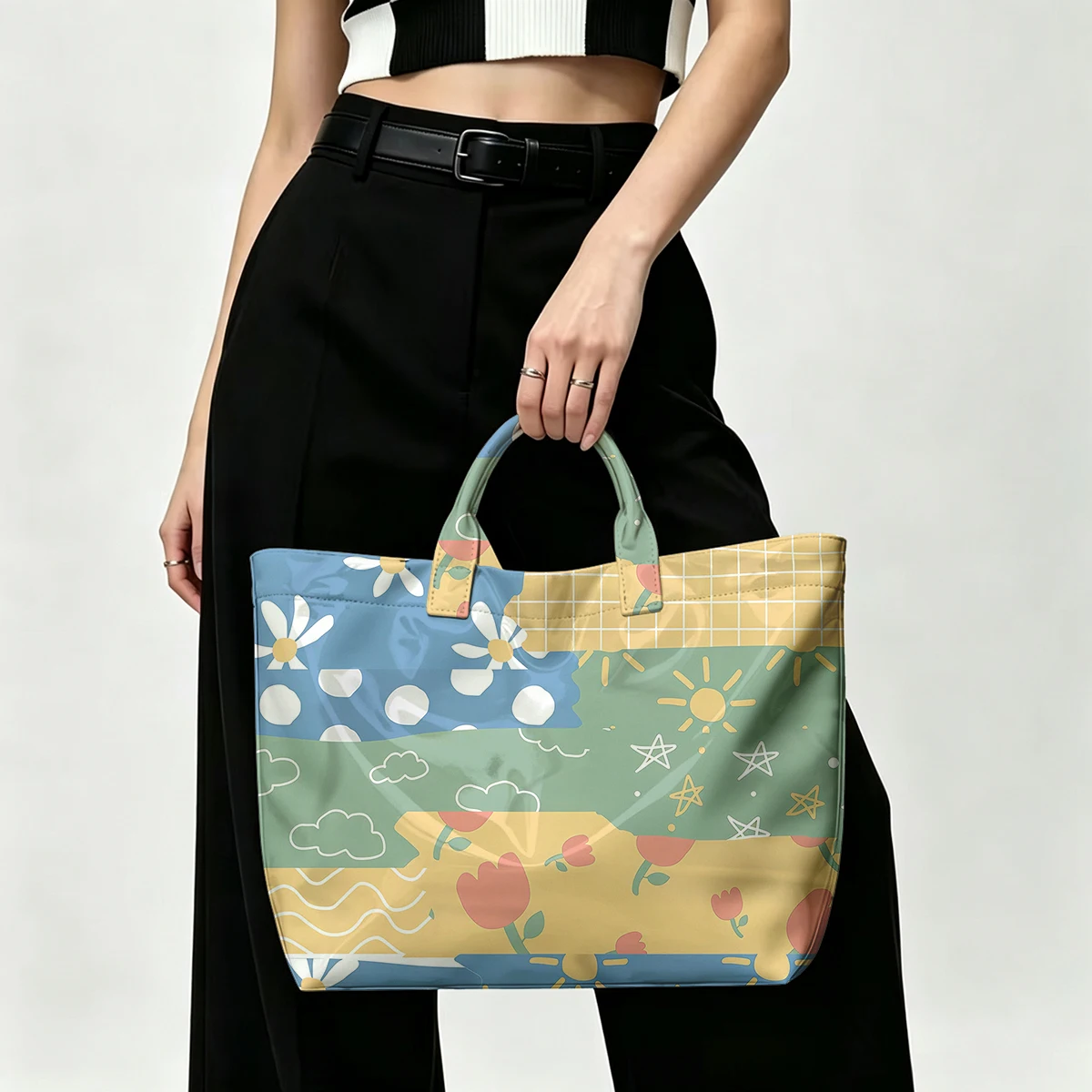 Children's fun pattern PVC Tote Bag Waterproof Transparent Jelly Bag Beach Bag Tote Pouch Bow Handbags Storage Bag