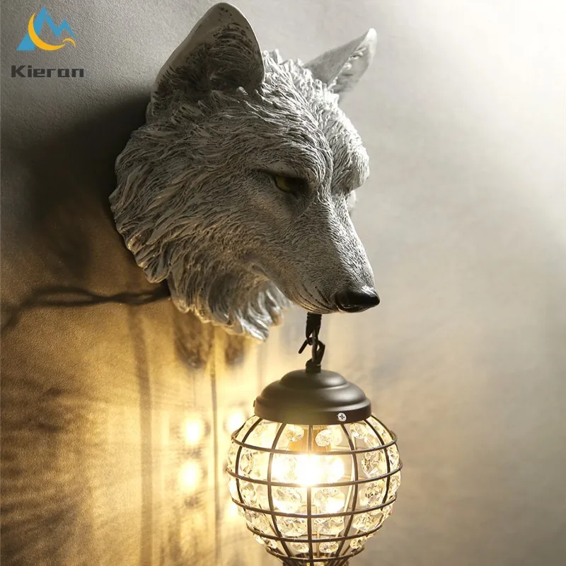 Imagem -03 - Nordic Modern Wolf Head Led Wall Lamp Crystal Wall Lamps Living Room Decoração Resina Wall Light Quarto Estudo Bar Hotel Cabeceira