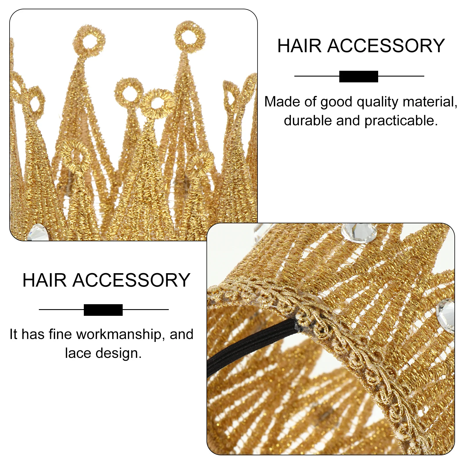 

Children Lace Crown Headdress Baby Girl Hair Band 3D Design Fine Workmanship Durable Practical Party Wear Photo Prop