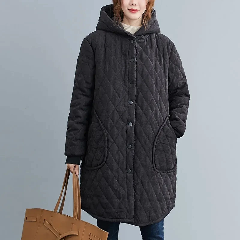 Parka Women Winter Hooded Cotton Jacket Plush Thicke Cold-Proof Long Quilted Cotton Padded Clothes Female Windbreakers Outerwear