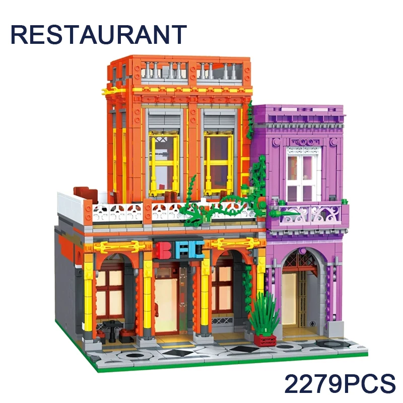 

2279PCS MOC Creative Cuban Restaurant Building Blocks City Street View Dining Room Modular Micro Mini Brick Toys Gifts For Kids