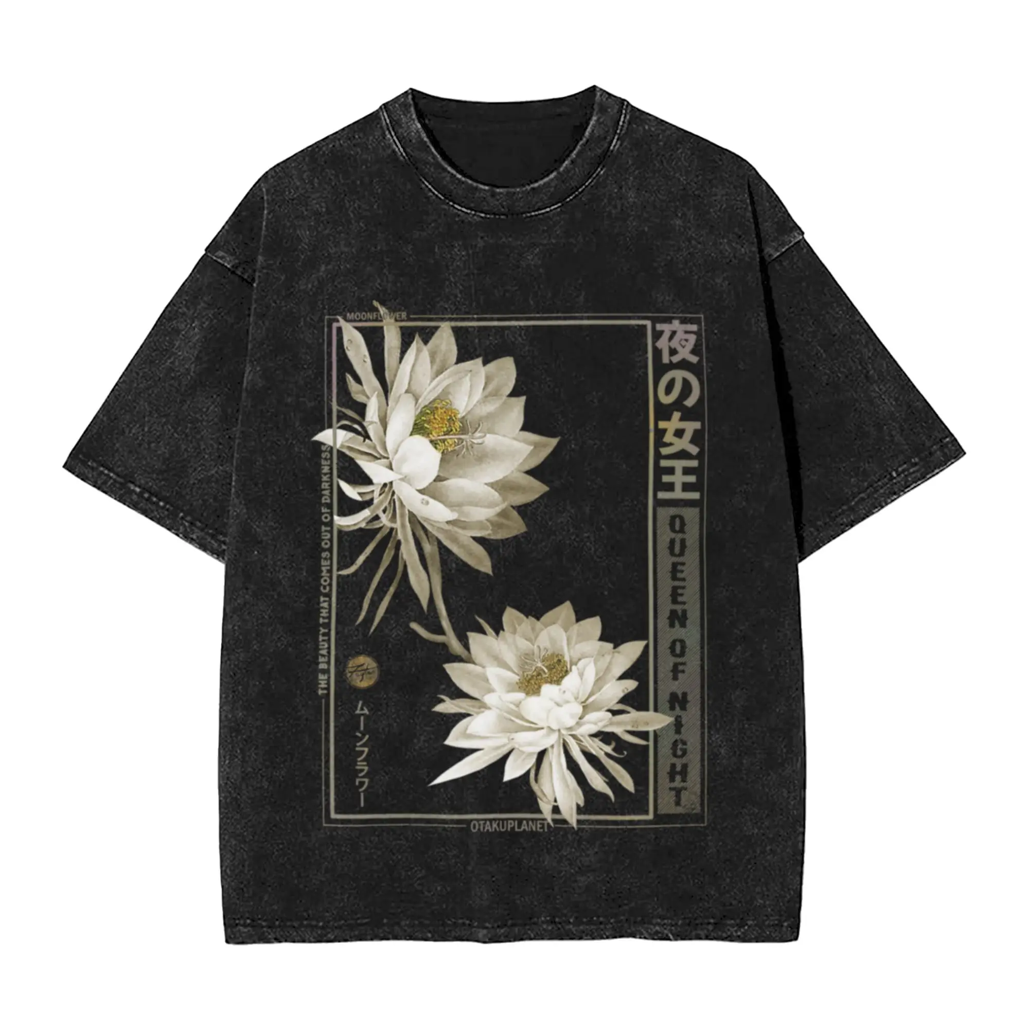 japanese anime moon flower aesthetic Unique Comfort A Washed T Shirt Men's Women's Oversized Cotton Tees Tops