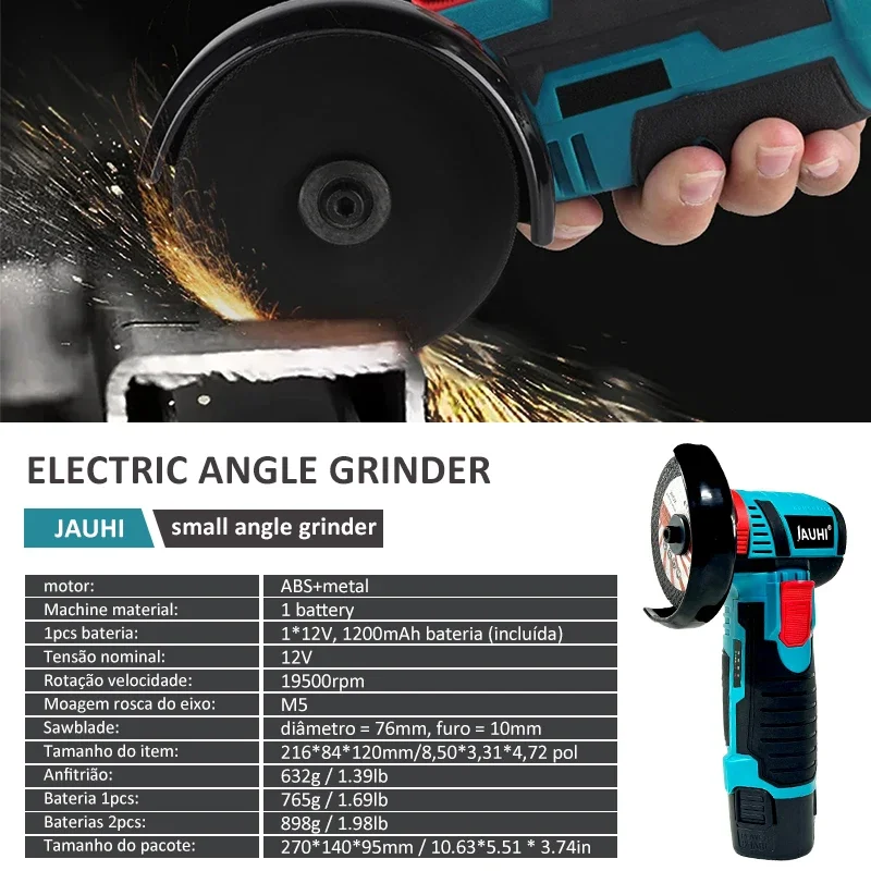 JAUHI-Portable Micro Angle Grinder, Cordless Brushless Power Tool With Cutting Blade, No Load Speed 19500