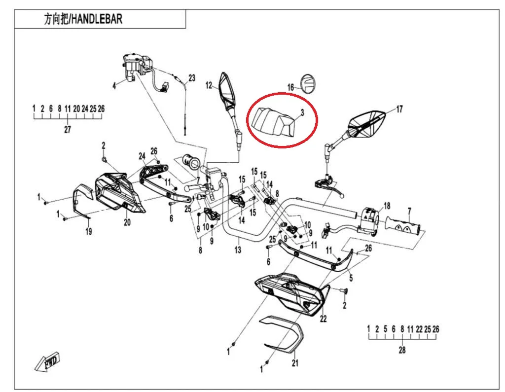 Left Front Fender flare LH code is 9AWA-260011and Hand Guard suit for CF1000ATV code 9AWV-100002-2E00