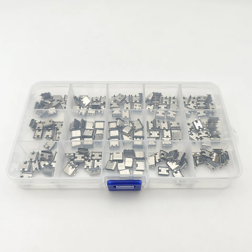 Caja de 150 piezas de conectores de carga tipo C USB, puertos de carga de 6 pines y 16 pines para reparación de teléfonos y productos digitales 3