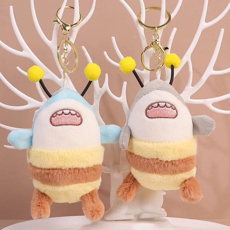 New Creative Cute Shark&Bee Plush Toys Children's Cartoon Funny Soft Stuffed Animals Sharkbee Plush Keychain Pendant Girls Gifts