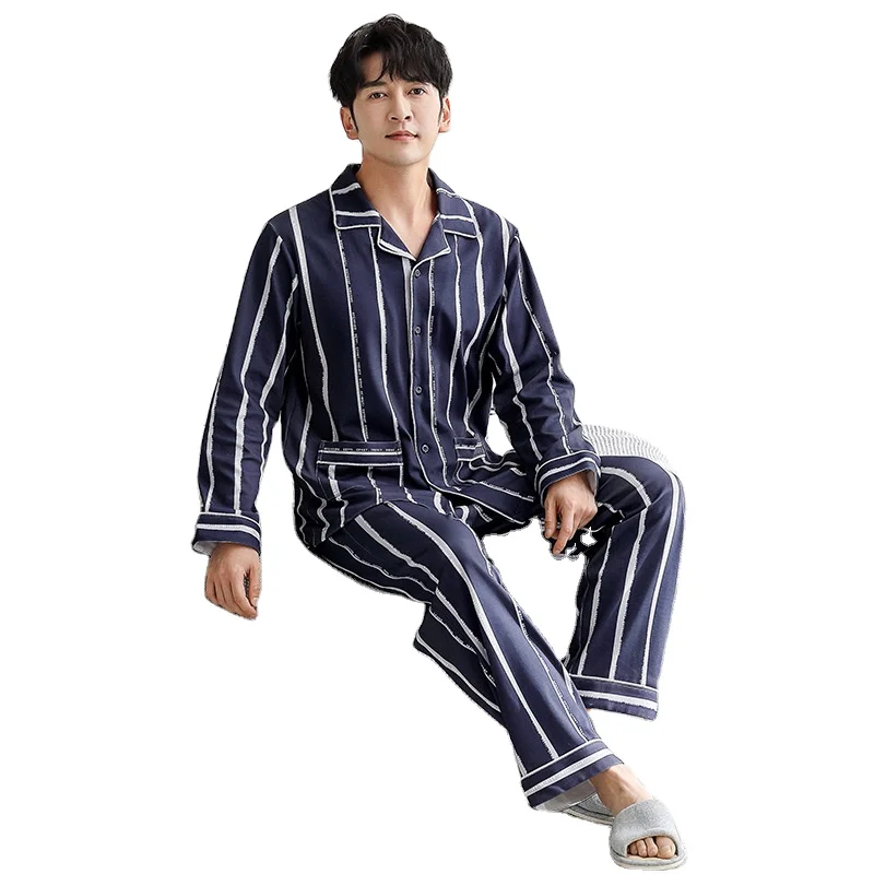 Custom Mens Luxury Winter Spring 2 Pieces Pajamas Set Cotton Cozy Soft Elegant Pajama Set