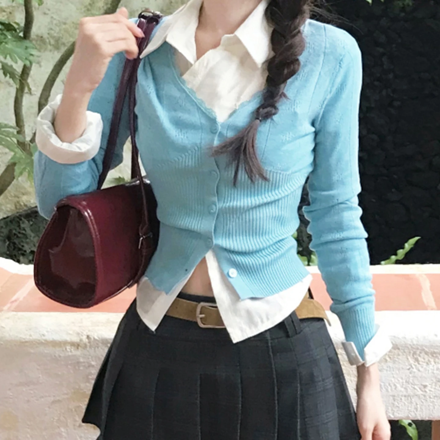 

Slim Sweet Solid Lace Trim Knitted Cardigans Casual V-Neck Long Sleeve Sweaters Women 2025 Autumn Winter Fashion Streetwear Lady