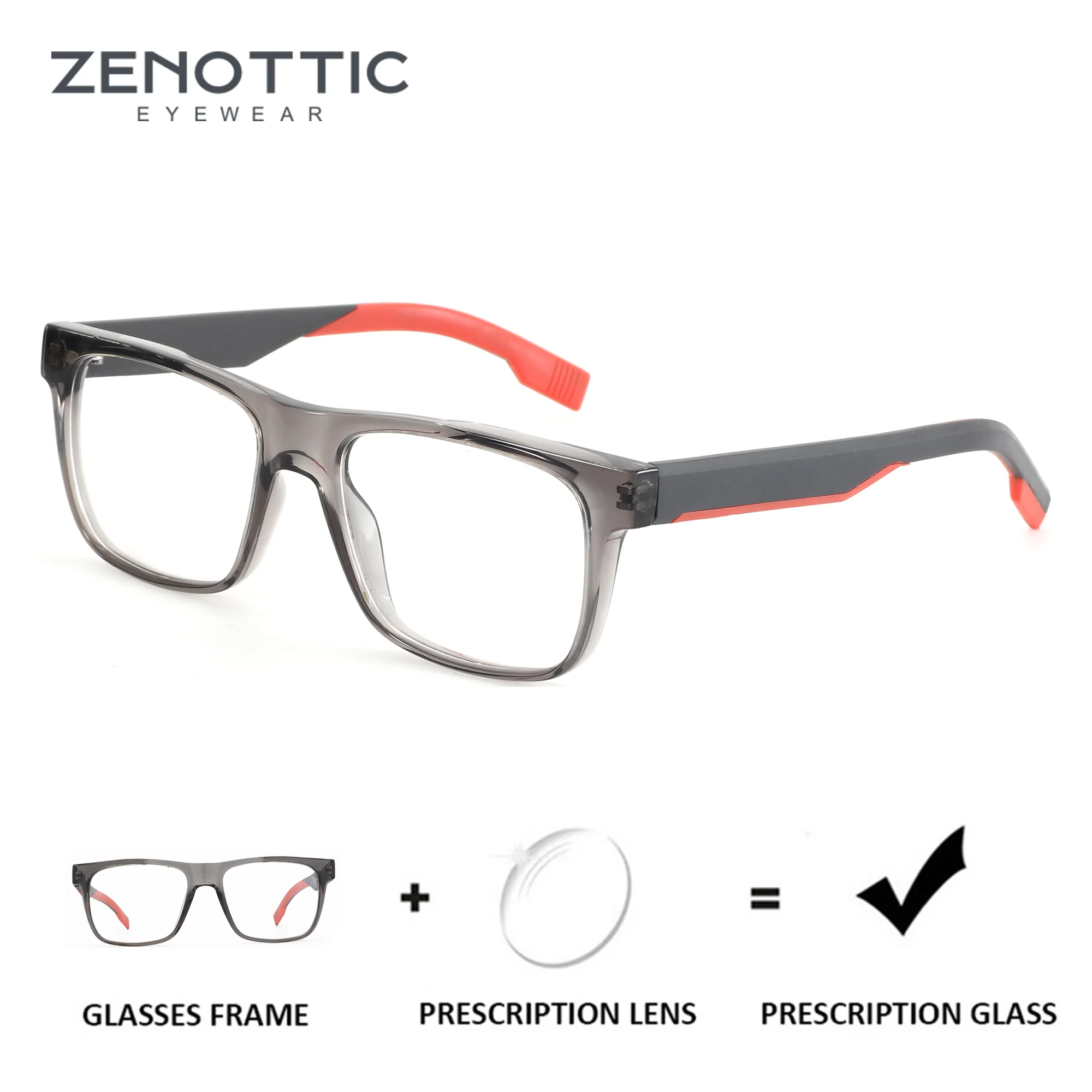 zenottic-アセテート長方形処方医療メガネ男性用抗青色光フォトクロミックレンズ近視光学眼鏡