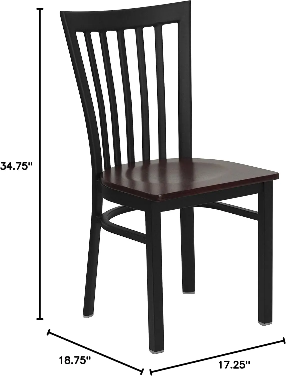 EMMA + OLIVER Black School House Back Metal Dining Chair - Mahogany Wood Seat