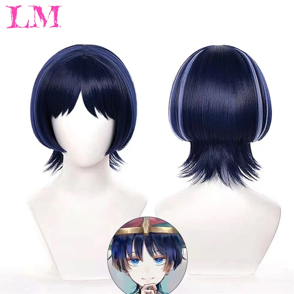 LM Short Mullet Head Wigs with Bangs Synthetic Straight Anime Men Black Gray Green Hair Wig for Daily Party Cosplay