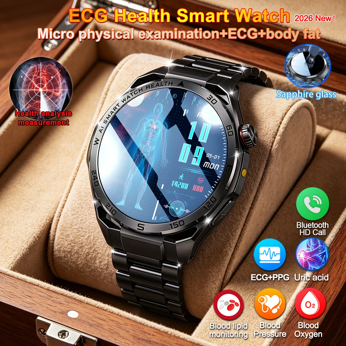 New Smart Watch Bluetooth Call ECG Heart Rate Sport Outdoor Lighting IP68 Fitness Watch for Men 1.53Inch Amoled  Sports Watch