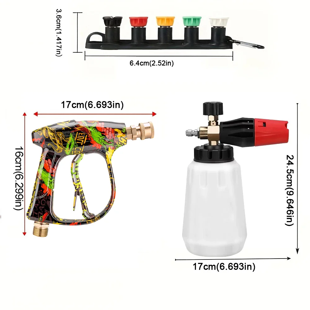 Multi Purpose Graffiti Wash Gun, Foam Cannon, 5 Nozzles, Nozzle Base Holder and Solid Metal Karcher Adapter
