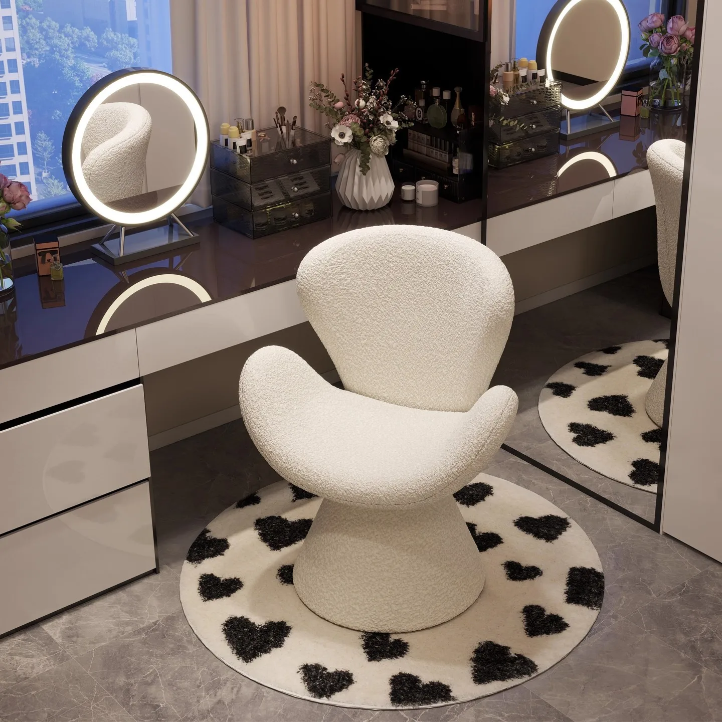 DSA Cream Wind Makeup Stool Makeup Stool Household Bedroom Dresser Chair Rotatable Creative Shell Chair