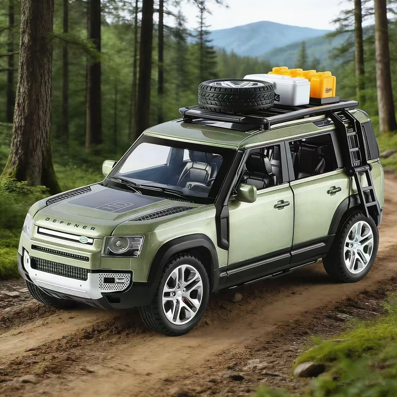 

Новая масштабная модель автомобиля Land Rover Defender 110 1:24 из сплава, литая металлическая миниатюрная машинка со звуком и светом, детская игрушка, подарок