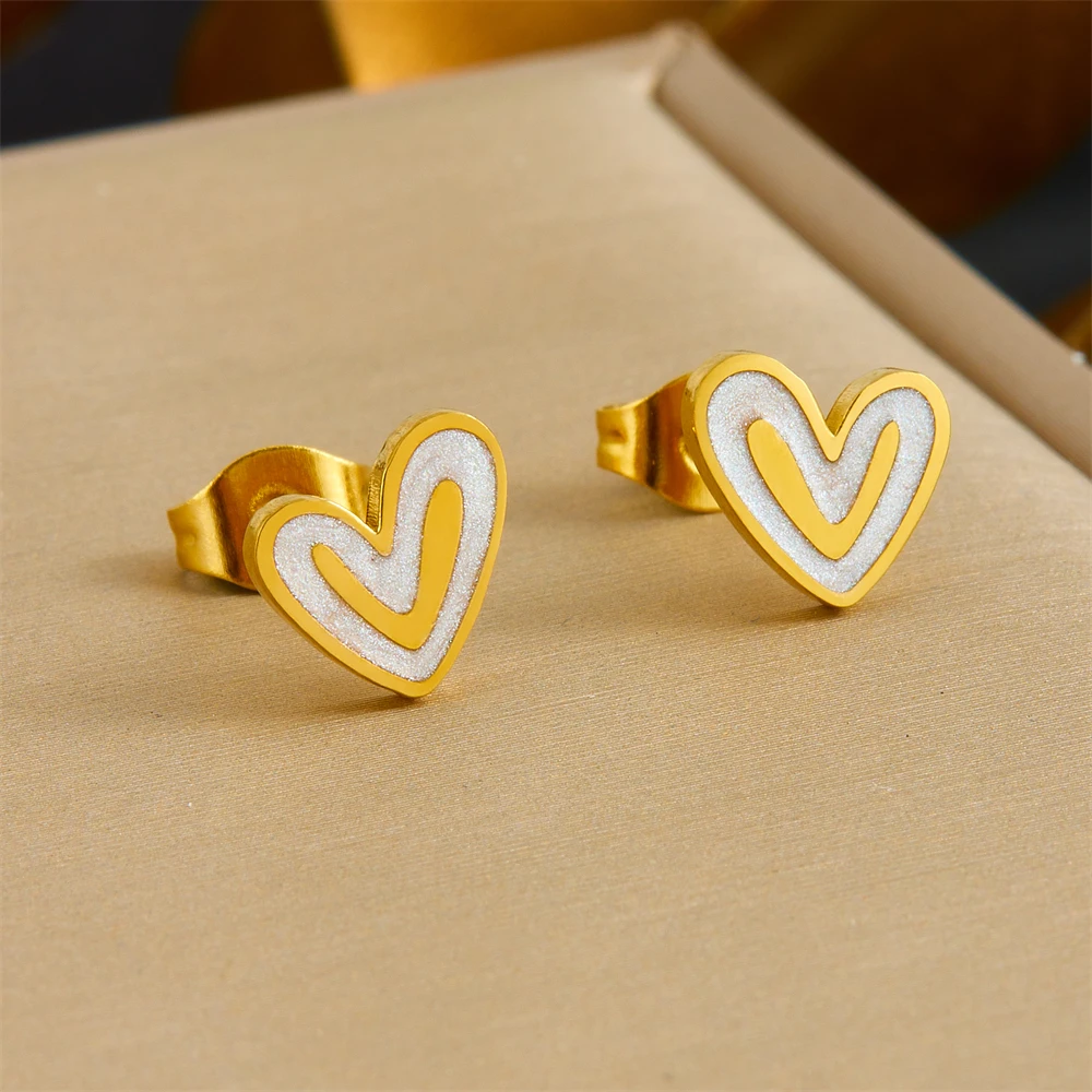 DIEYURO 316L Stainless Steel Minimalist Two-tone Heart-shaped Necklace Earrings Bracelet Set For Womens New Fashion Jewelry Gift