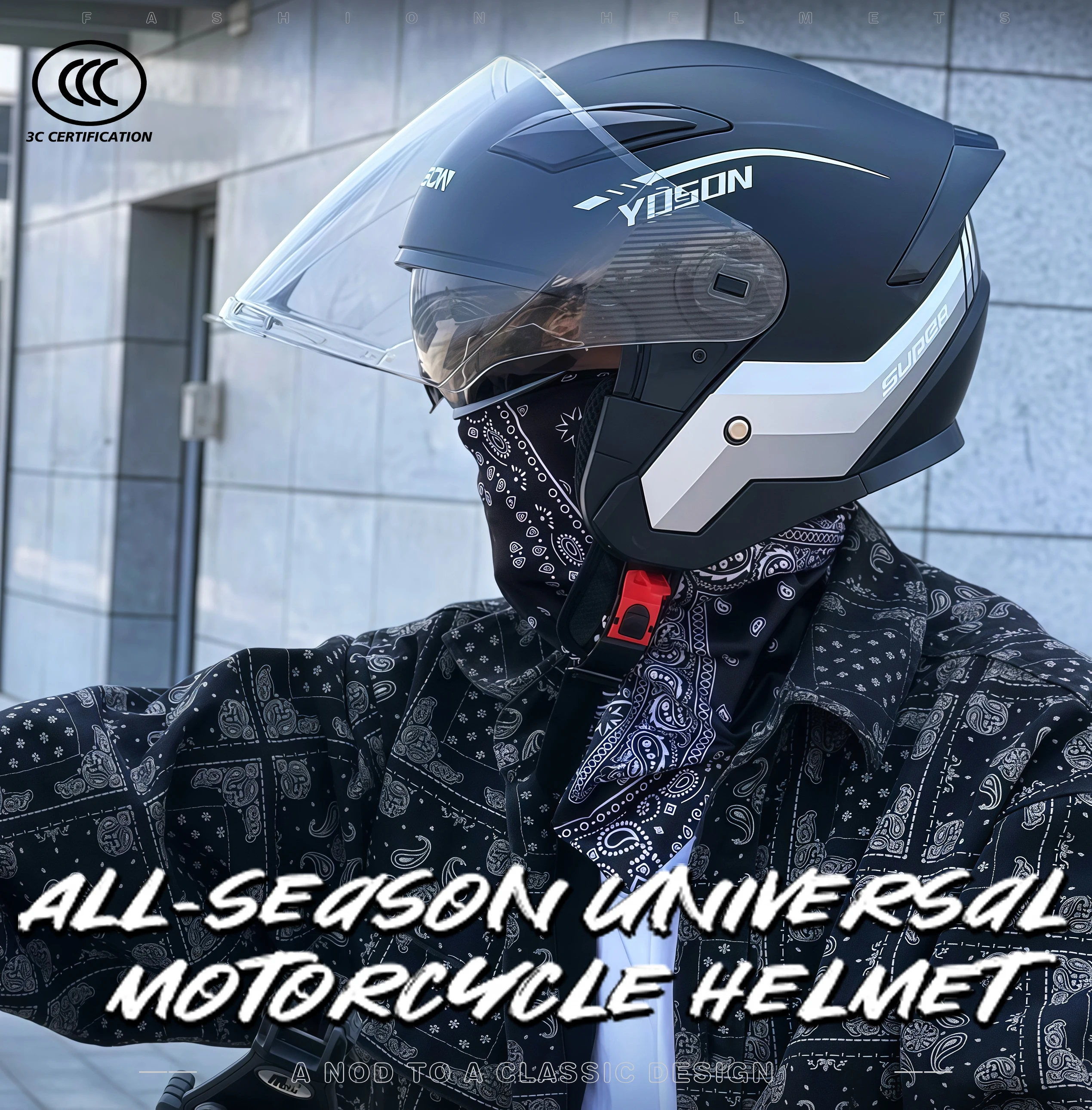 

Retro Open Helmet Half Helmet Motorcycle Head Double Lens Visor Light Scooter Electric Car Top Protective Mask Riding Helmet