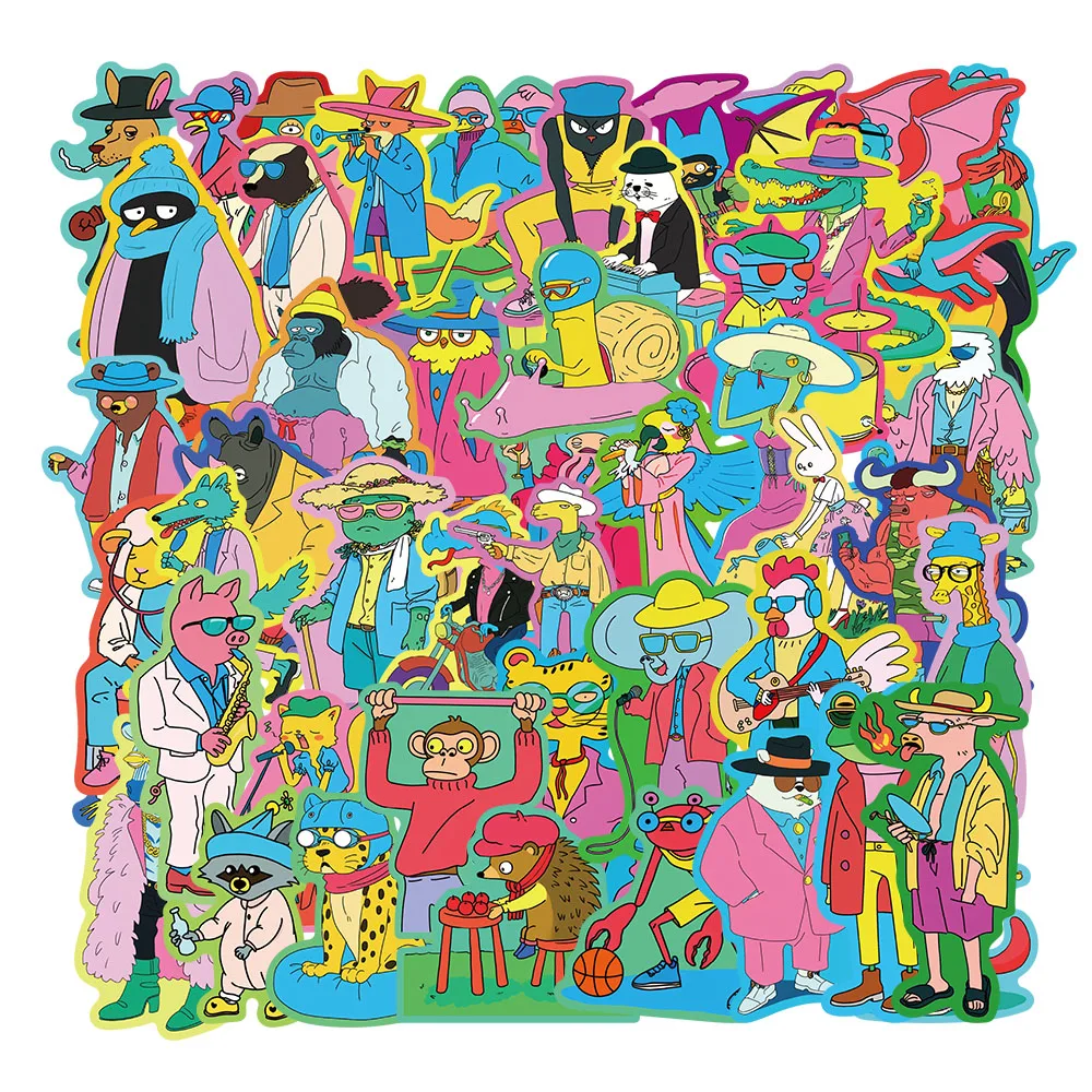 50PCS Colorful Graffiti Animal Stickers Luggage Computer Decoration Stickers Cartoon Graffiti Series Adhesive Stickers