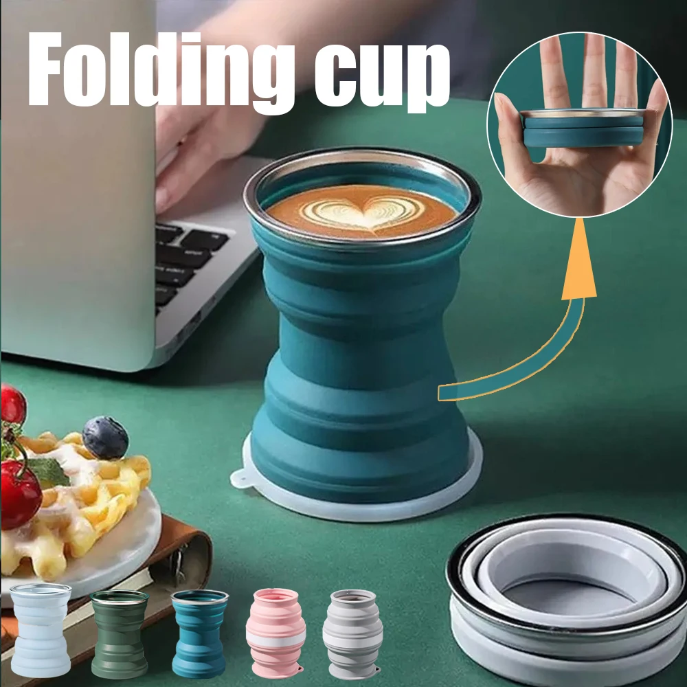 

320/350ml Portable Silicone Folding Cup with Lid Travel Wash Mouth Cup Heat Resistant Water Coffe Mug for Outdoor Travel Camping