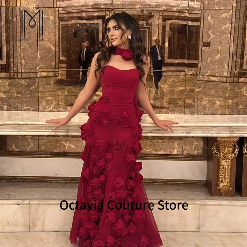 

Evening Dresses Woman Elegant Dresses for Special Event Custom Made Long Fish Tail Ball Gowns 3D Flowers Stretch Satin