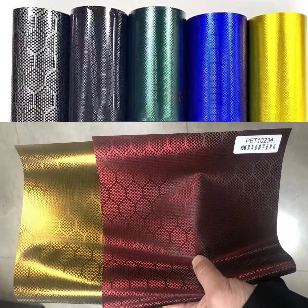 

Honeycombs Carbon Fiber Wrap Film Green RED gold black PVC with Air Release Foil Self-Adhesive for Motorcycle Accessories