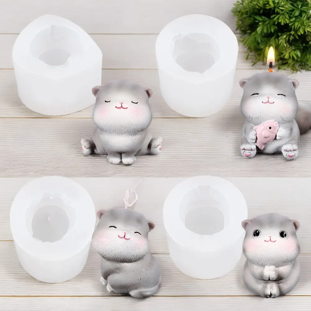 Niedliche Katzen-Duftkerzen-Gipsform aus Silikon, Handgefertigte Auto-Dekorations-Ornamente Silikonform