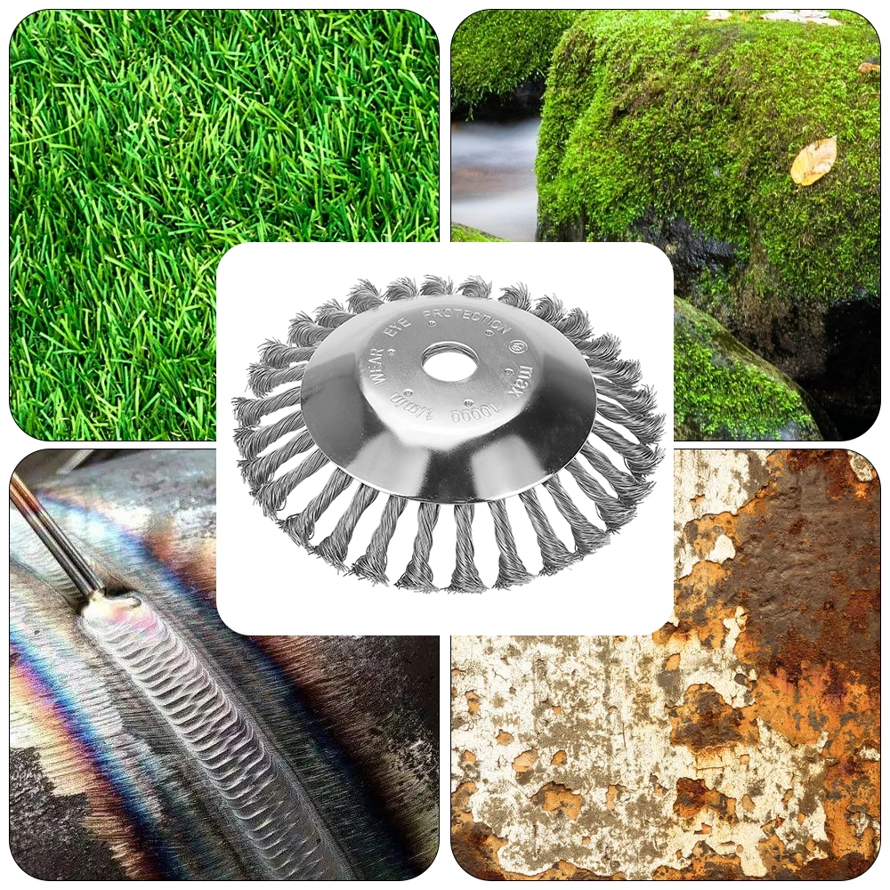6/8 Inch Steel Wire Rotary Brush Cutter Trimmer Head Weeds Blade Compatible with String Trimmers for Moss Grass Rust Removal