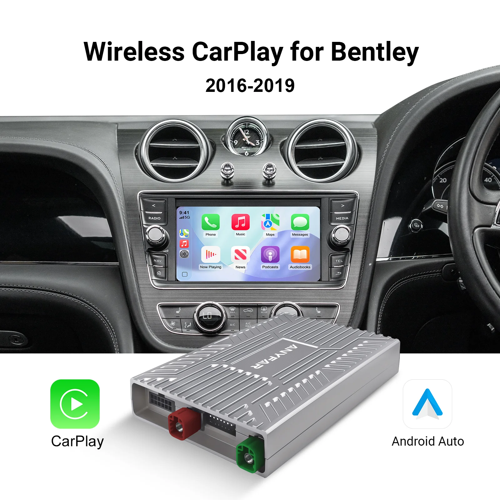 EzoneTronics CarPlay & Android Auto OEM Screen Upgrade Decoder Box Retrofit Kit Compatible with Bentley Bentayga 2016-2019