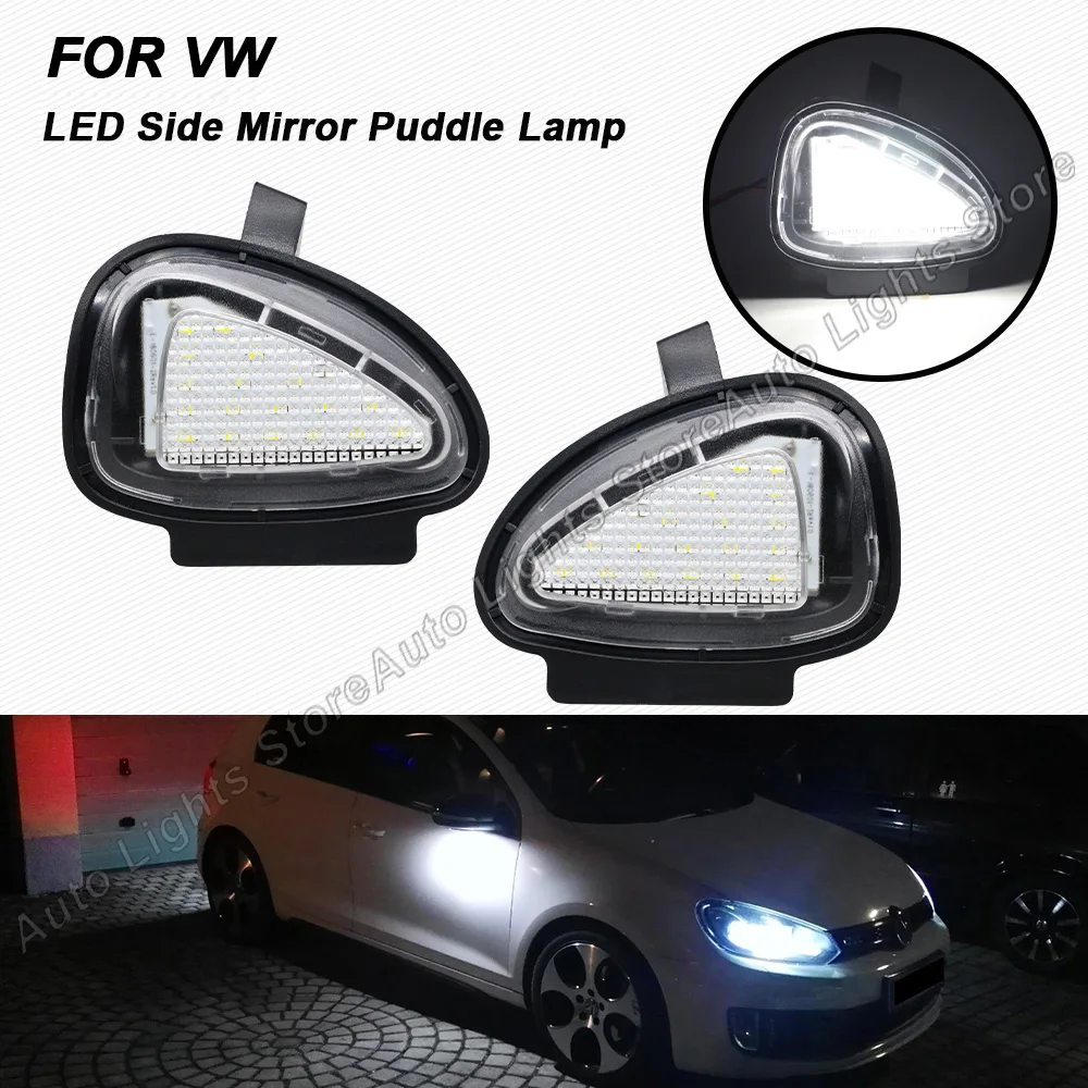 For VW Golf 6 MK6 GTI R 2008-2014 Touran 2009-2015 Plug&Play 2PCS Error Free White LED Under Side Mirror Puddle Light Waterproof