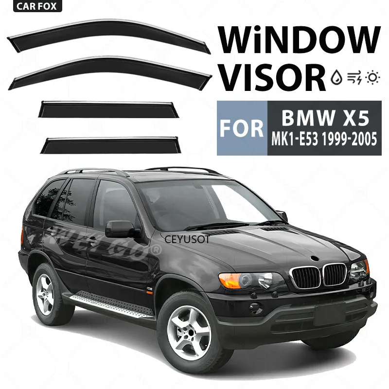 4Pcs Window Visor For BMW X5 MK1 E53 1999-2005 Weathershield Sun Rain Deflector Guard Car Window Deflector