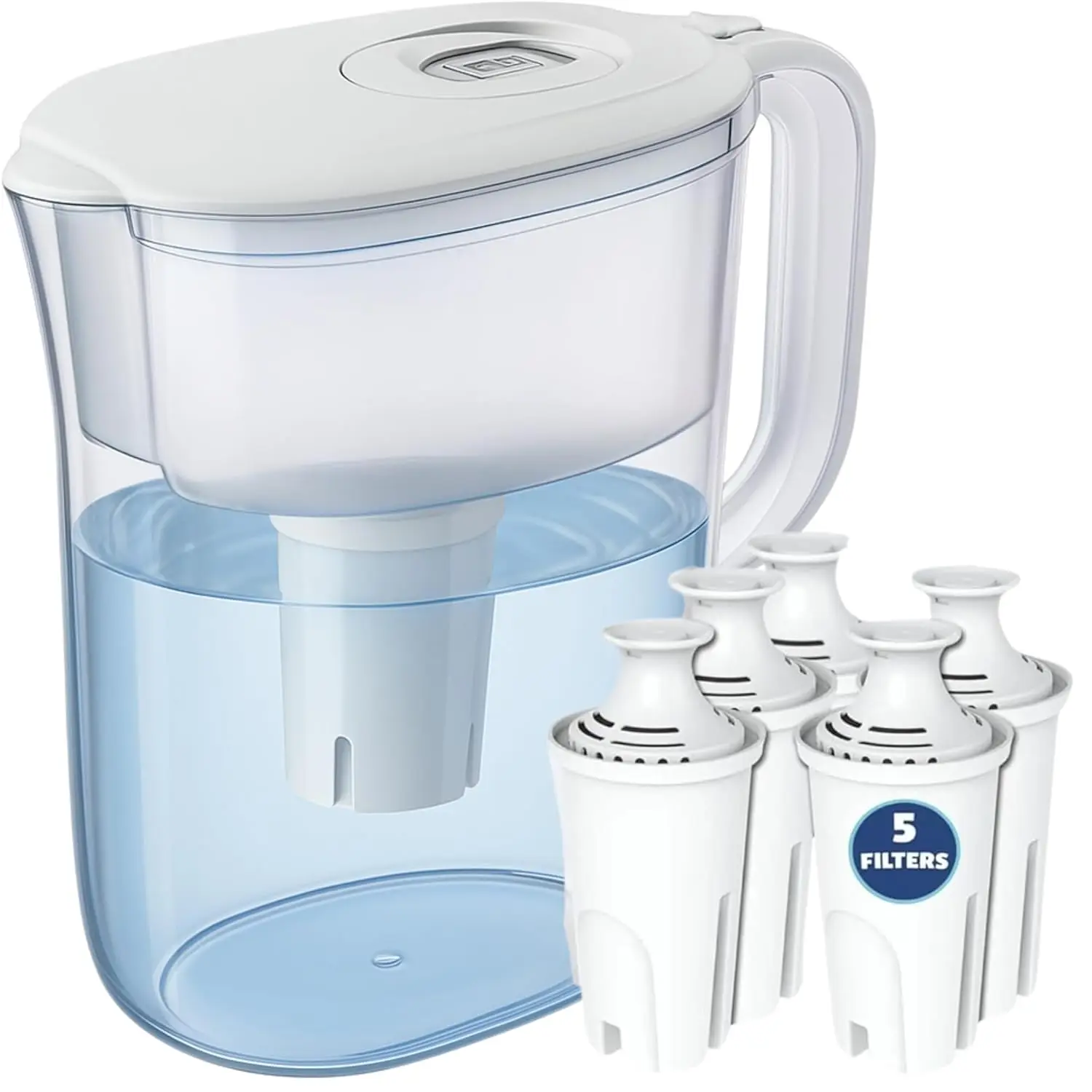 

10-Cup Water Filter Pitcher with 5 Replacements & Electronic Change Reminder - Compatible Brita Water Pitcher Brita