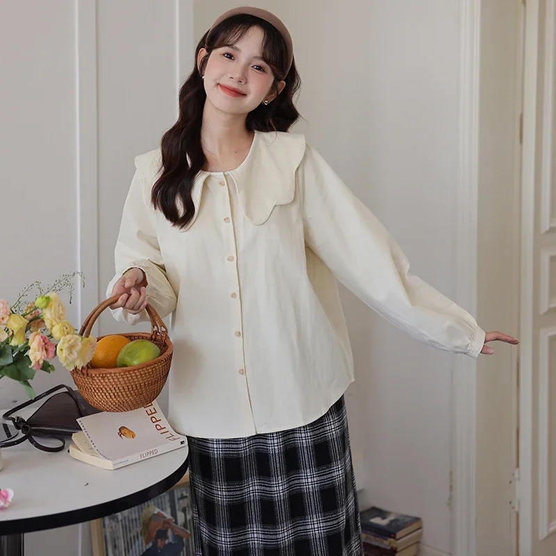 

Рубашки с воротником Питера Пэна для женщин, винтажные шикарные школьницы, модные молодежные майки в японском стиле, свободные базовые весенне-осенние