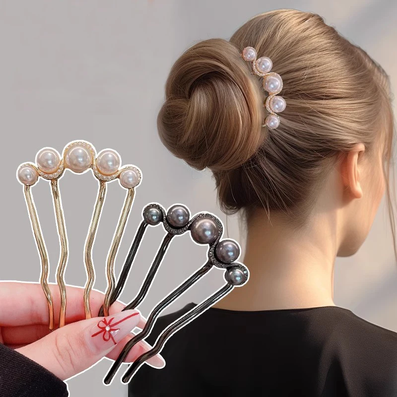 2 pçs coreano em forma de u pérola grampos de cabelo para mulheres elegantes garfos de metal vintage pérola grampos de cabelo ferramentas de estilo de cabelo presentes