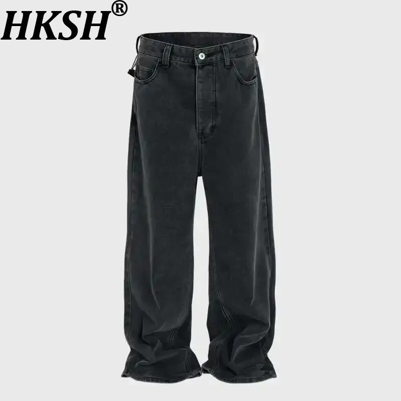 

HKSH Autumn Men's Tide Chic Jeans Women's Baggy Distressed Washed Denim Pants Straight Vintage Slim Fit Dark Jeans Trendy HK3569