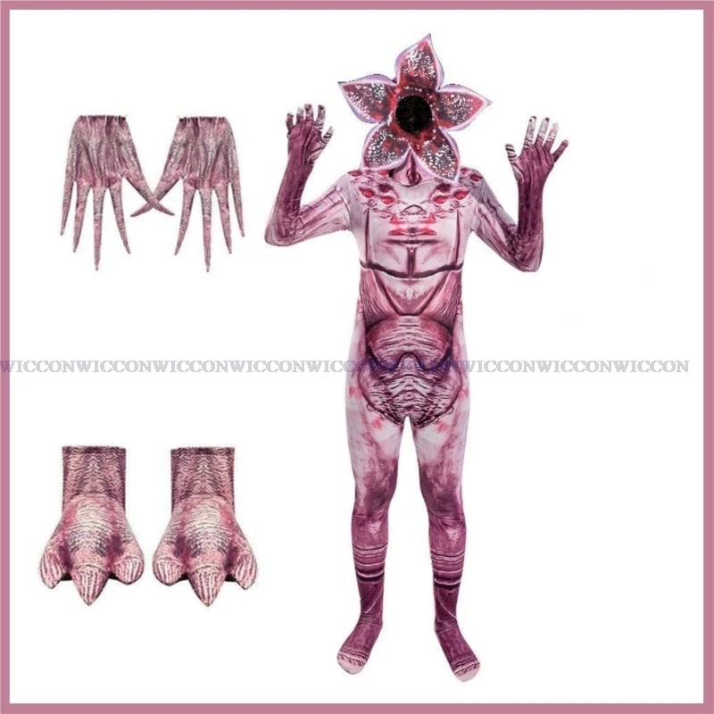 تلفزيون ديموجورجون تأثيري حلي قناع غطاء للقدم غريب كوس الأشياء امرأة الكبار الرعب الوحش الطباعة حللا هالوين البدلة