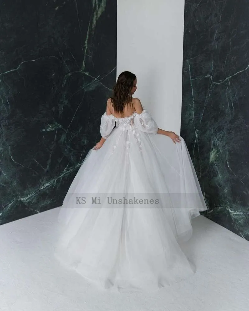 Vestido de Noiva 2022 abiti da sposa bohémien bianchi spalle scoperte abito da sposa manica lunga bottoni Vintage abiti da sposa Country