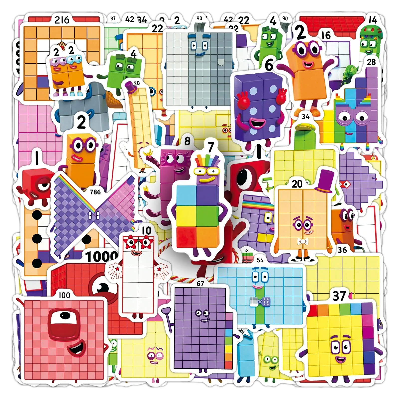 50pcs Cartoon Number Stickers Math English Waterproof for Notebook Laptop Water Bottle DIY Decor
