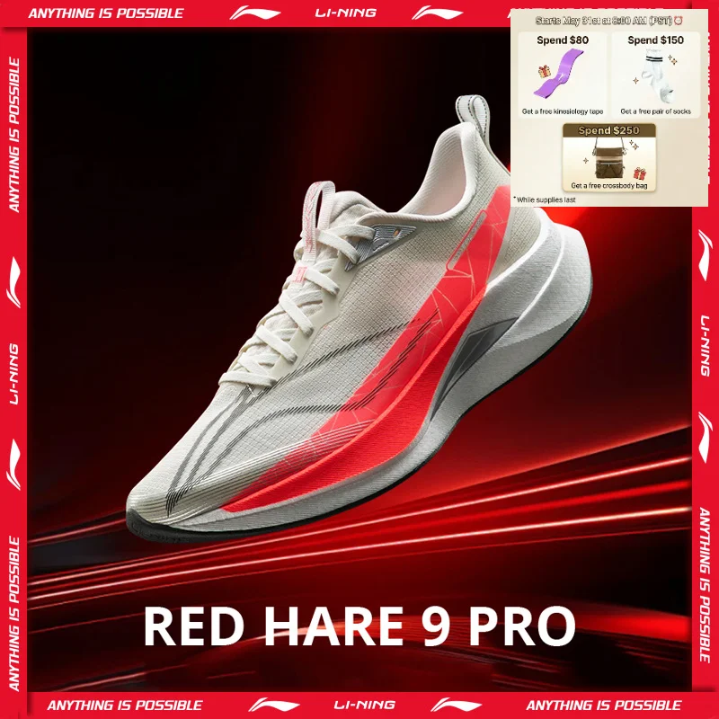 Li-Ning Men's RED HARE 9 PRO Racing Running Shoes BOOM Cushion Rebound Breathable Reflective LiNing Stable Sneakers ARPW001