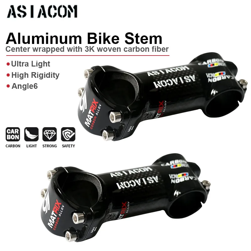 ASIACOM Aluminum Alloy Carbon Clad Bicycle Stem 70-120mm MTB Road Bike Handlebar Stem Cycling Replacement Parts