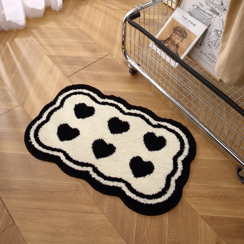 

Black and white bathroom absorbent mat household thickened pile brown