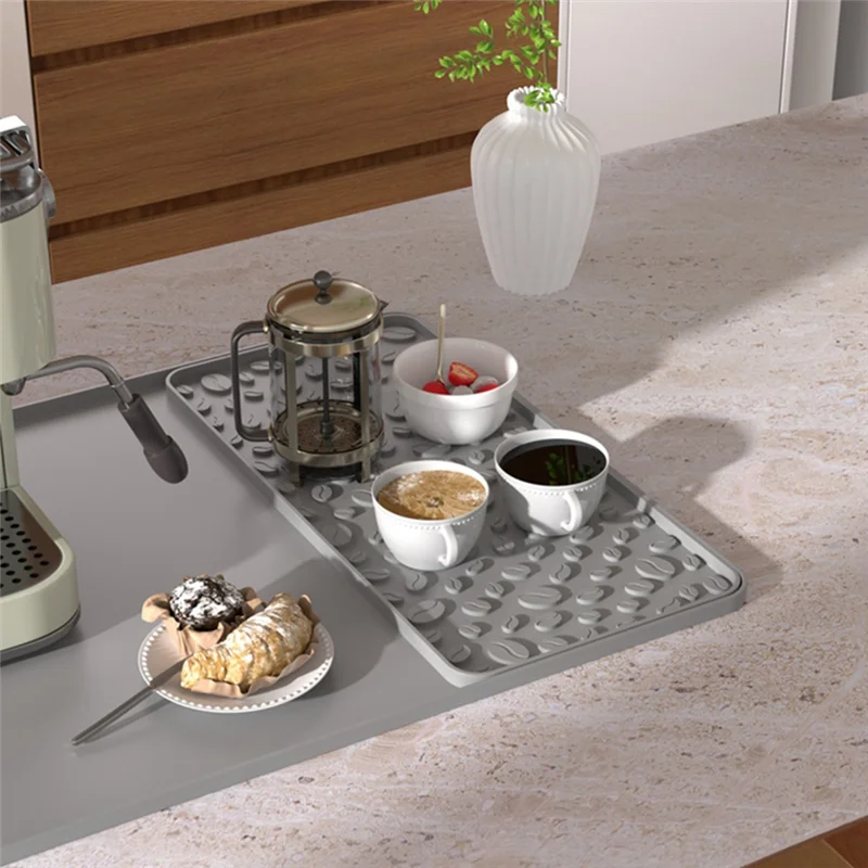 B99A-Tappeto da caffè in silicone Tappetino da bar da 15,75X23,6 pollici con tappetino staccabile per asciugare i piatti Bordi rialzati a prova di fuoriuscite